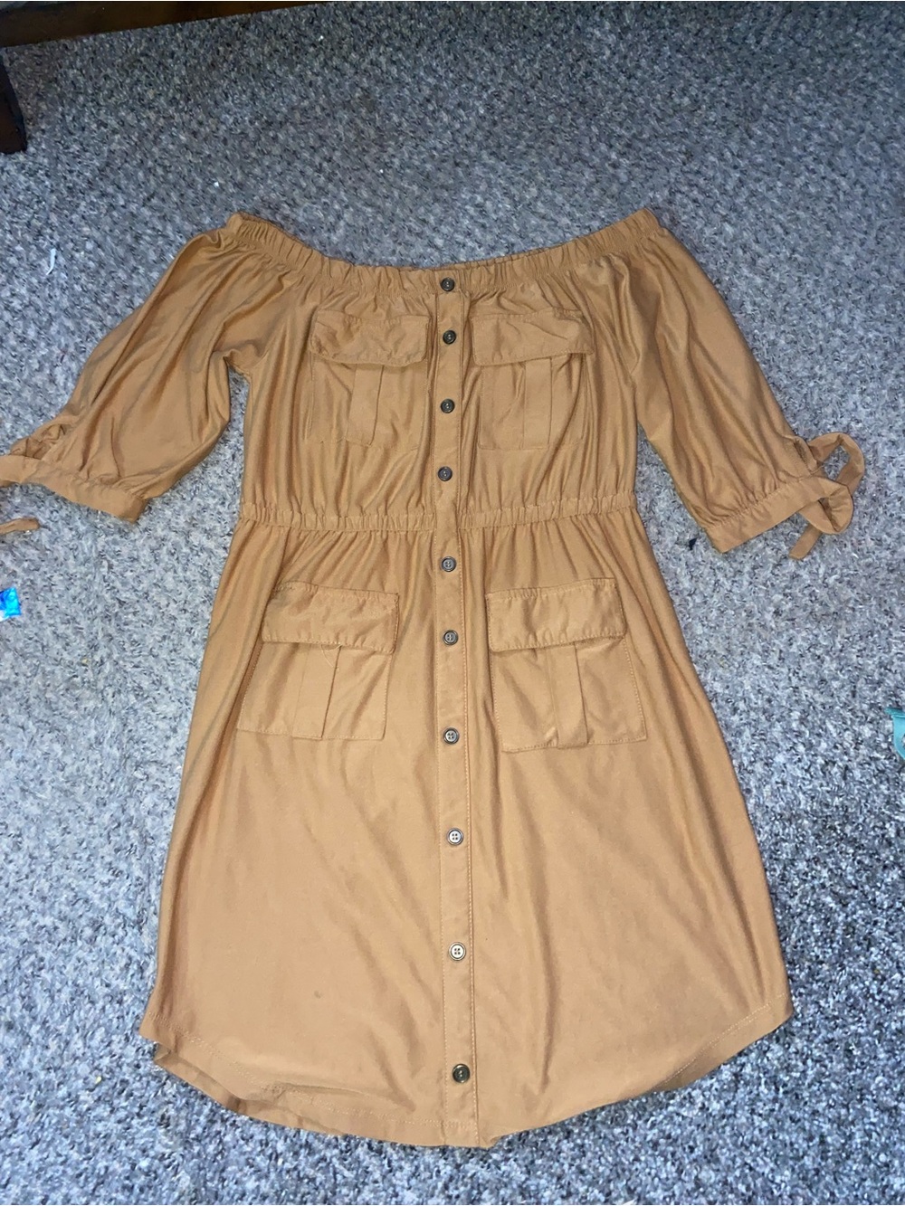 Derek Heart One-Shoulder Button-Front Dress in Camel Brown